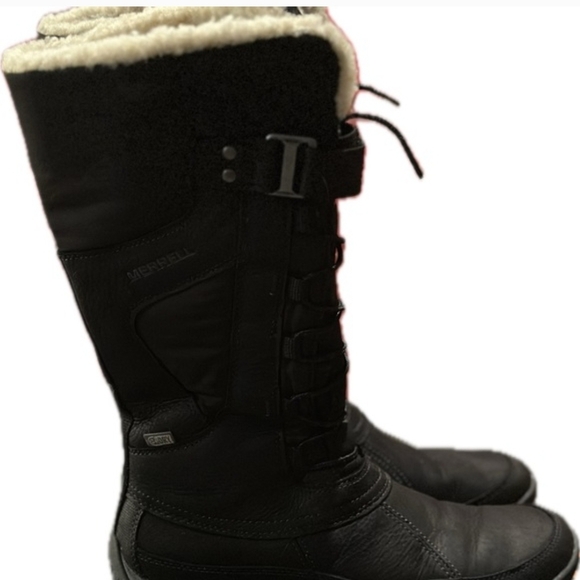 Merrell Shoes - Merrell Women's Tall Black Winter Boots With Cream Fleece Lining. Waterproof.